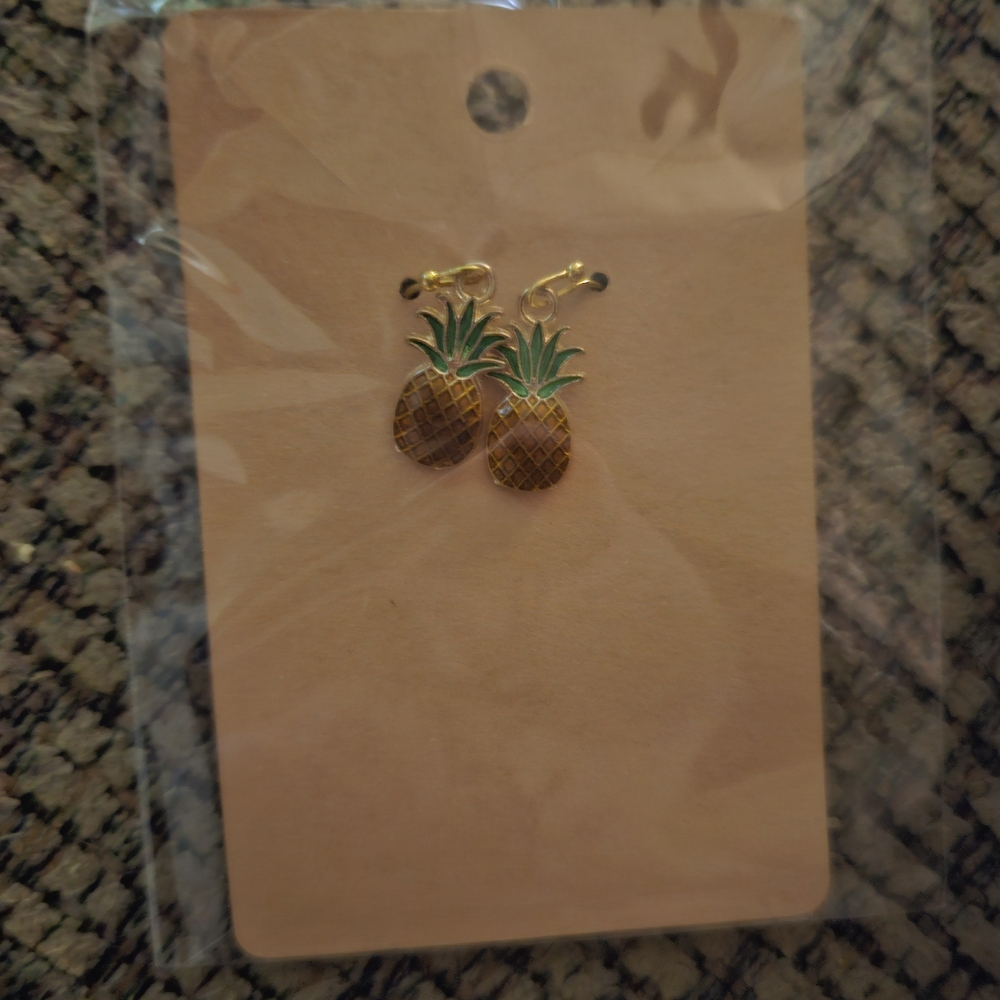 Gold and Green Pineapple Earrings
